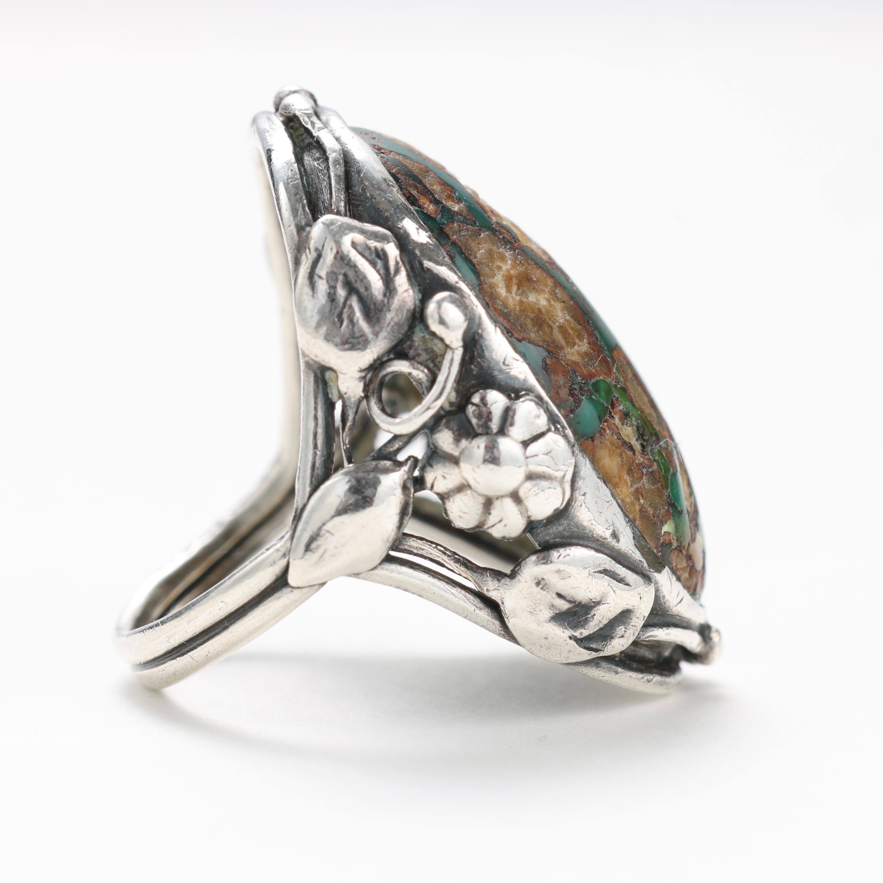 Arts & Crafts Türkis Ring in Silber (Cabochon) im Angebot