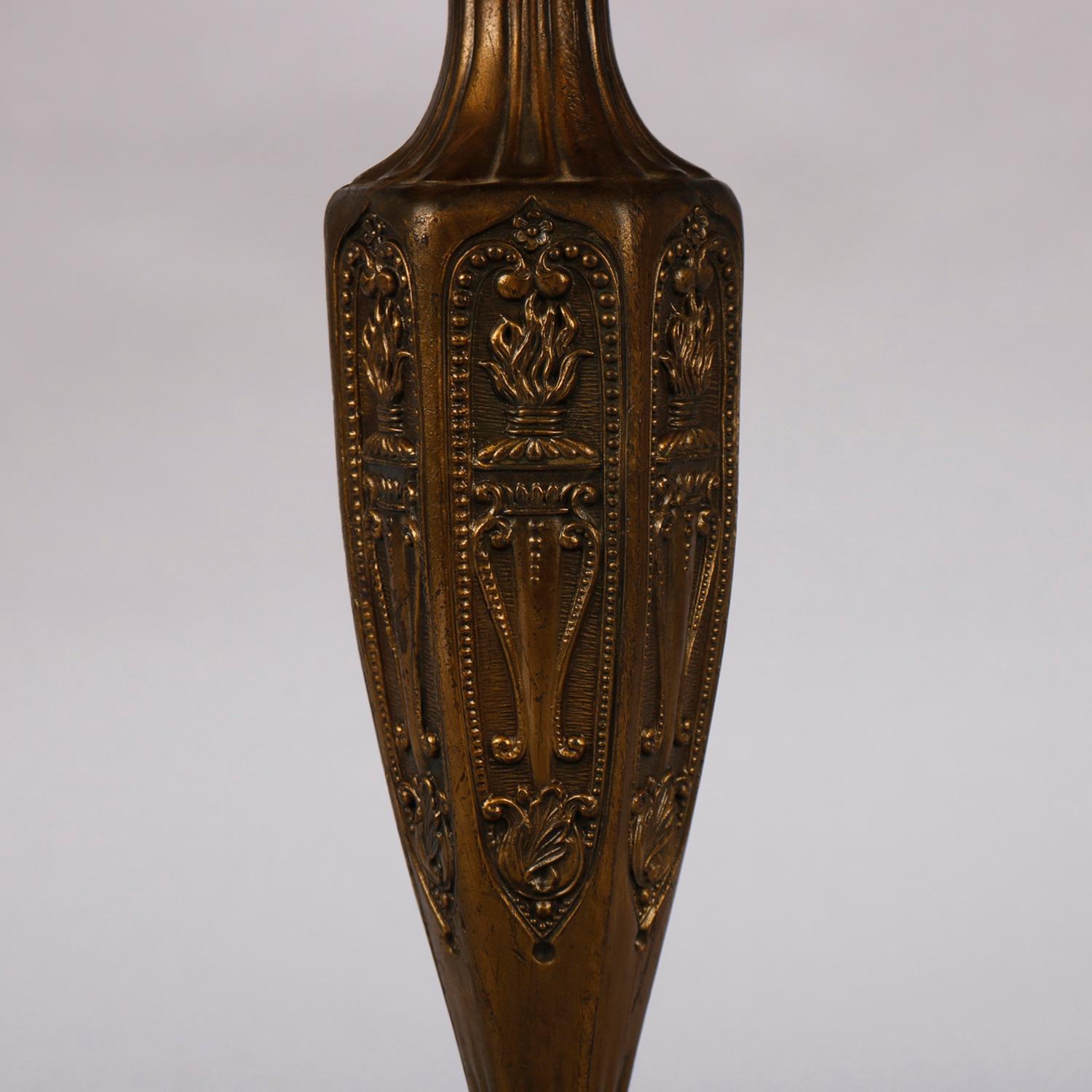American Arts & Crafts Two Toned Filigree Panel Slag Glass Table Lamp, circa 1920