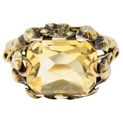 Arts & Crafts Vintage 14 Karat Two-Tone Gold Citrine Floral Ring