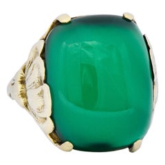 Arts & Crafts Vintage Chrysoprase 14 Karat Gold Lotus Ring