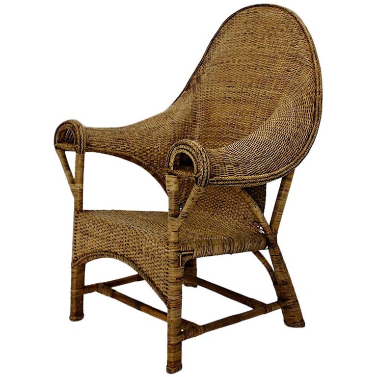 Arts & Crafts Vintage Wicker Rattan Armchair Dryad & Co Attributed circa 1910 UK For Sale