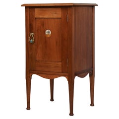 Arts & Crafts Walnut Bedside Cabinet with Inlay & Ruskin Type Cabochon Handle