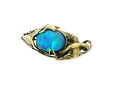 Arts & Crafts Walton & Co. 14K Green Gold Dove Brooch with Australian Black Opal