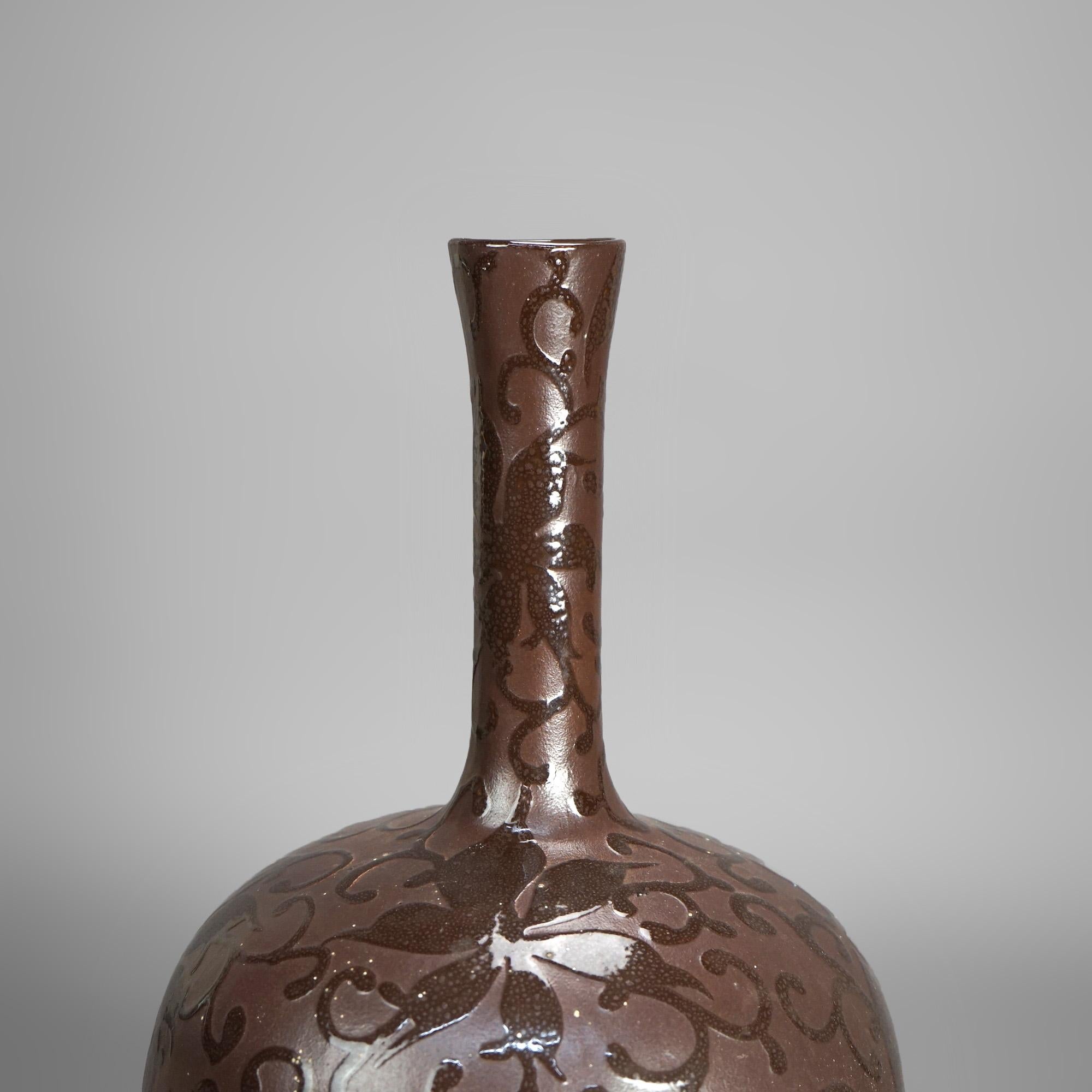 20th Century Arts & Crafts Weller or Roseville School Cut Back Floral Art Pottery Vase c1930 For Sale