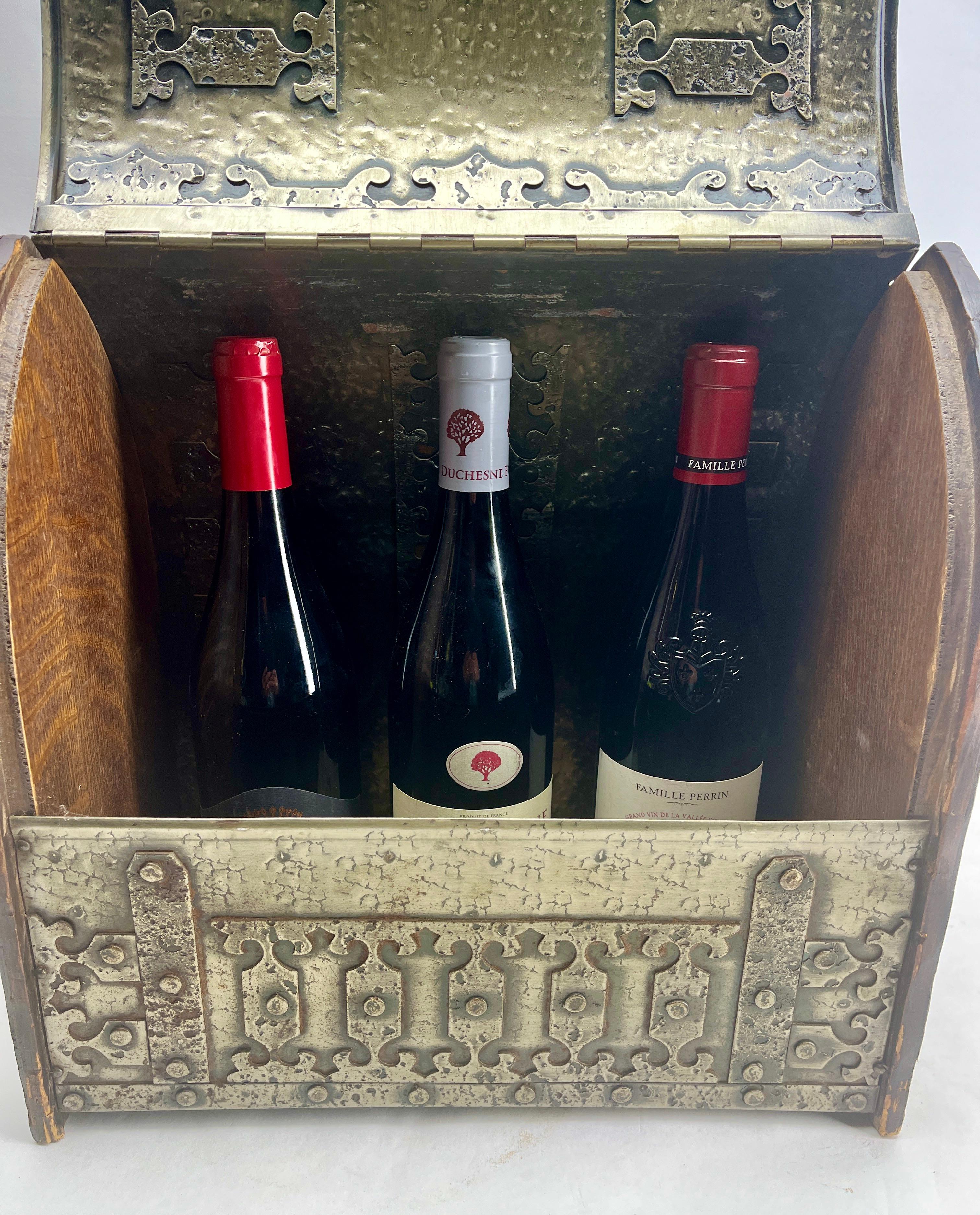 Arts and Crafts Arts & Crafts Wine Box with Decorative Metal Work, circa 1920s For Sale