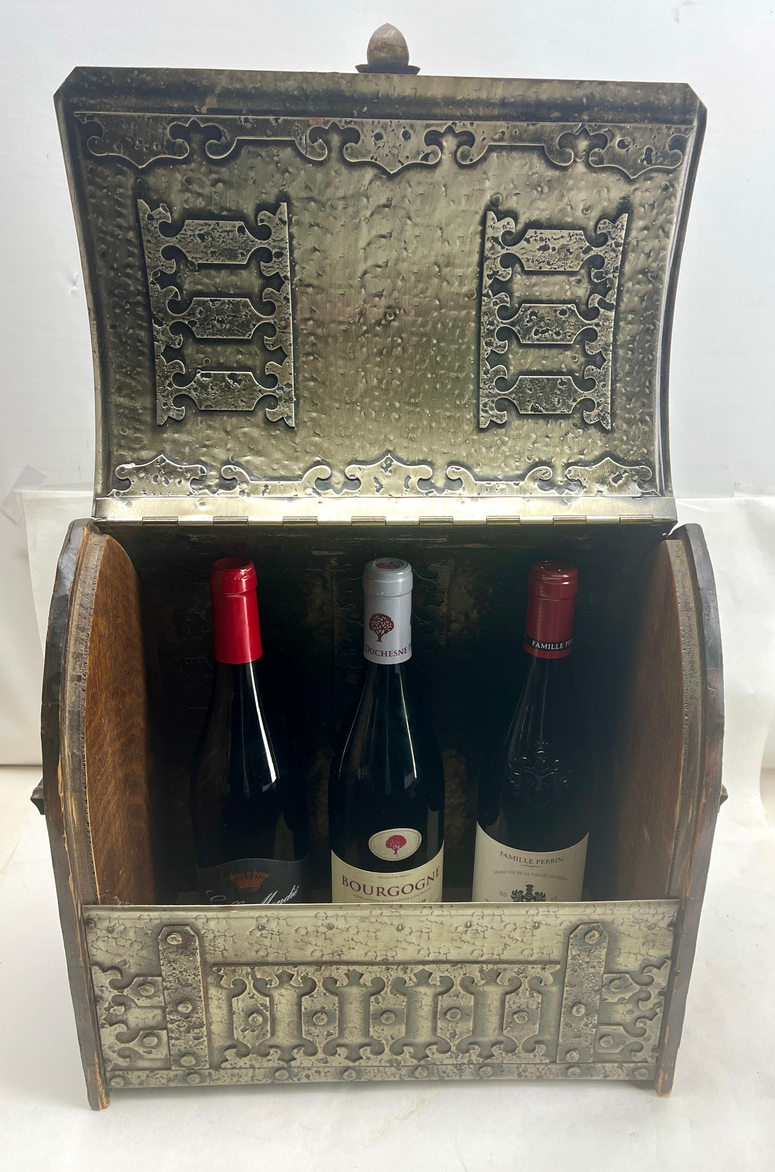 French Arts & Crafts Wine Box with Decorative Metal Work, circa 1920s For Sale