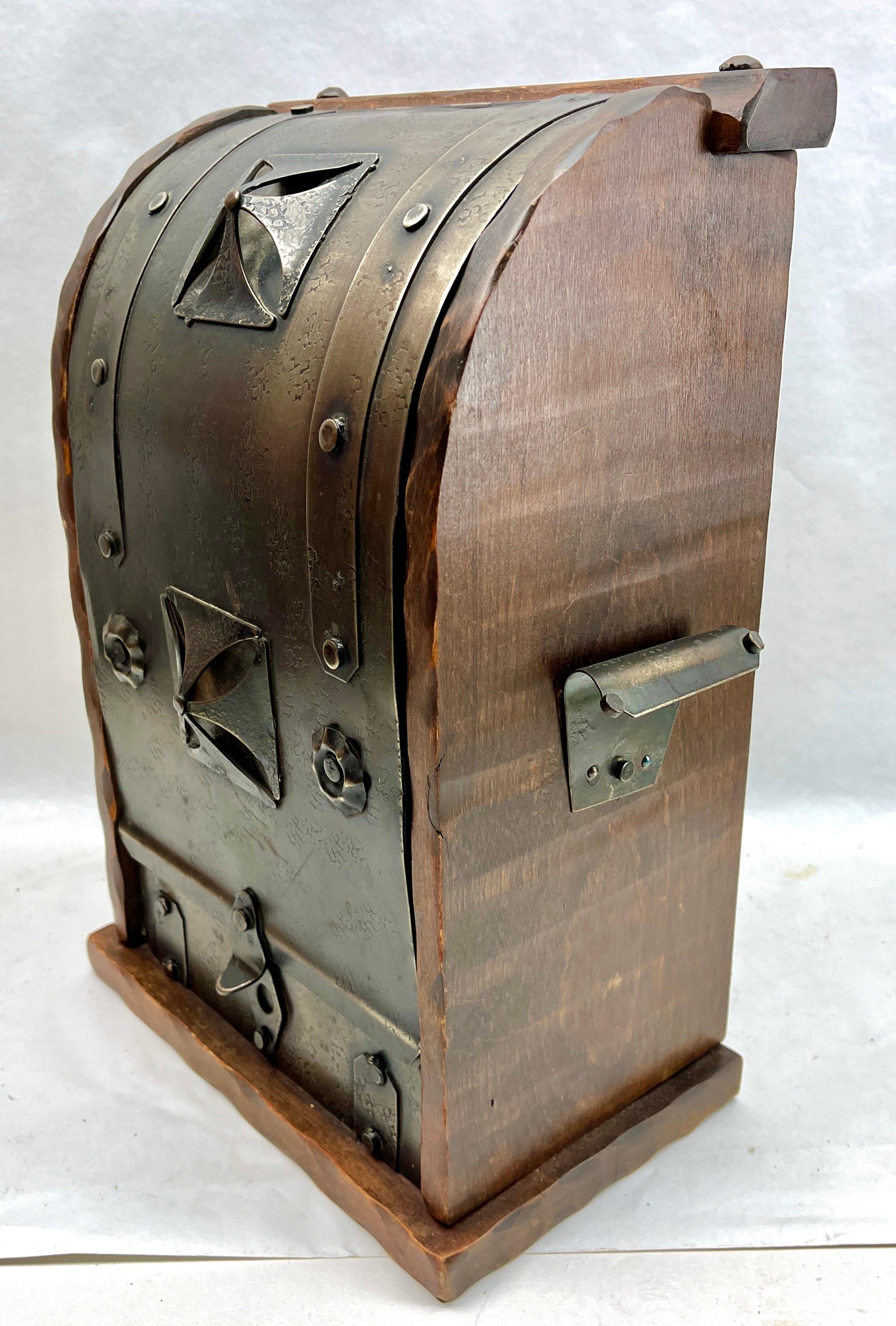 Early 20th Century Arts & Crafts Wine Box with Decorative Metal Work, circa 1920s For Sale