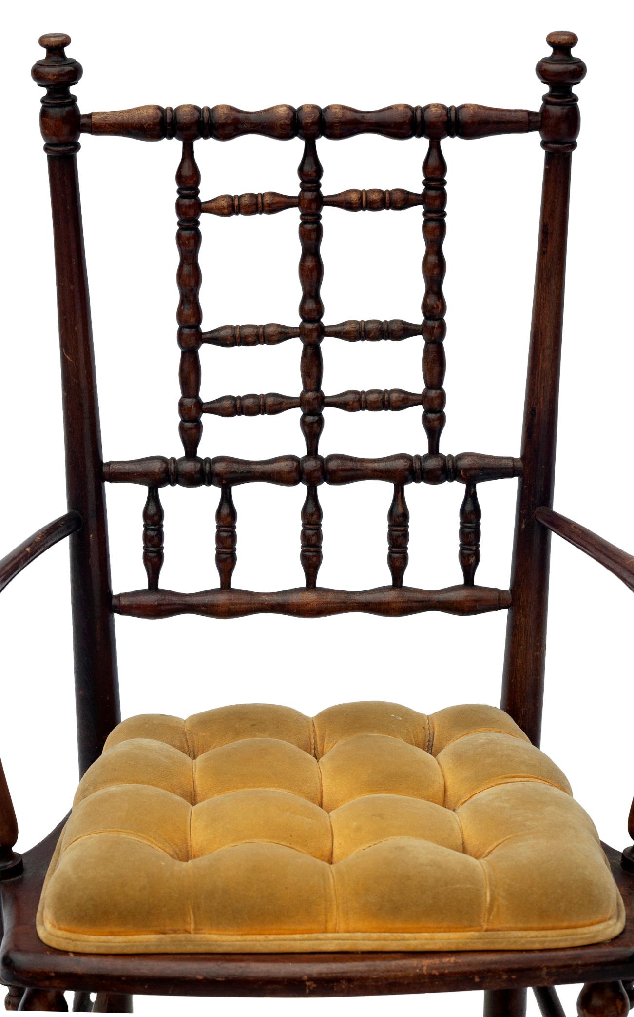 Arts & Crafts Wood Chair with Yellow Velvet Seat For Sale 4