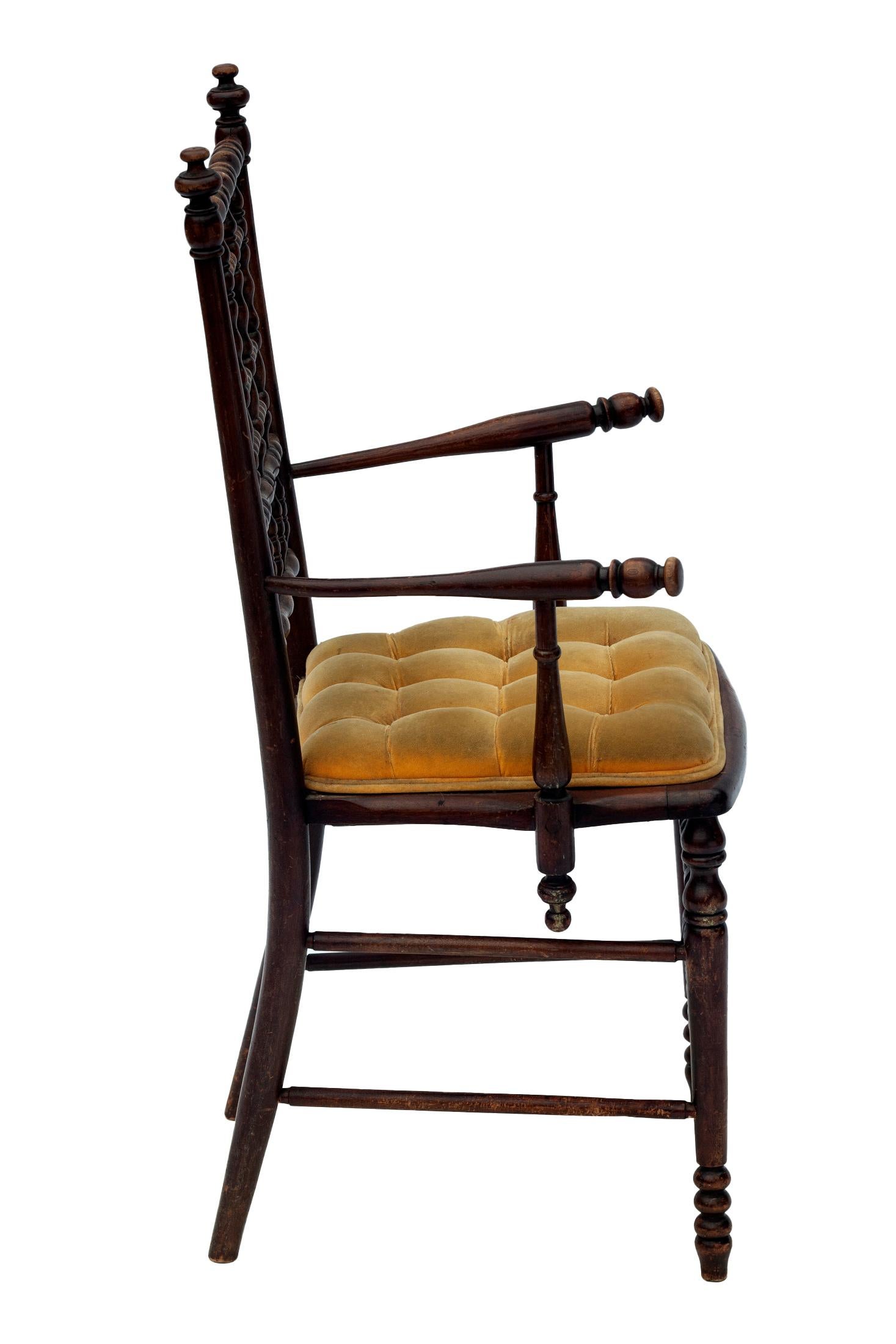 Arts & Crafts hardwood chair in the style of with velvet cushion.