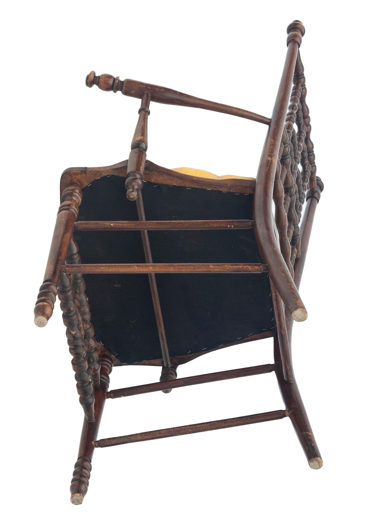 Arts & Crafts Wood Chair with Yellow Velvet Seat For Sale 1