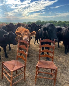 Arts & Crafts Wood Ladder Back Chairs with Woven Rush Seats, Set of 2 - 1920s