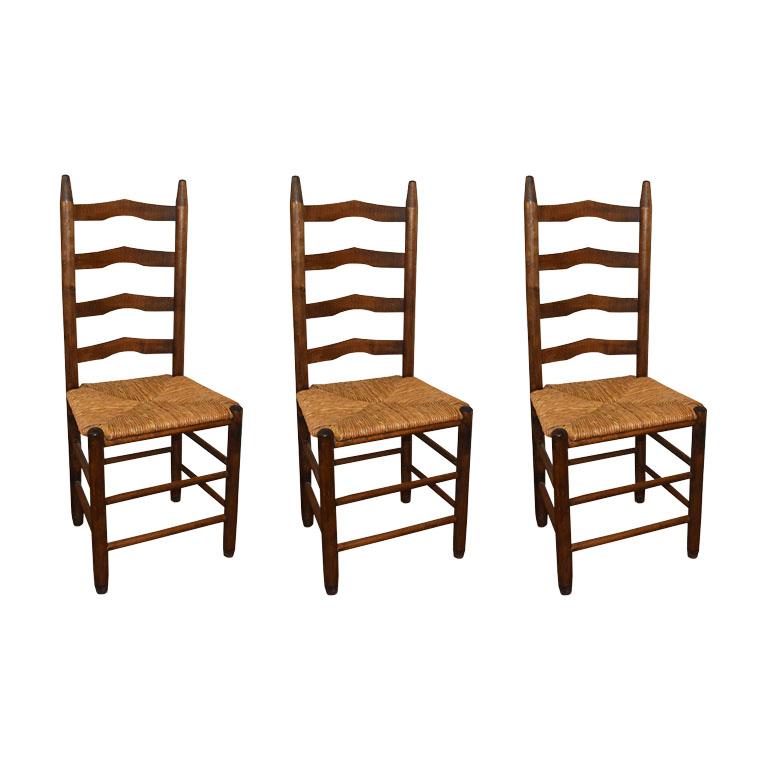 Arts and Crafts Arts & Crafts Wood Ladder Back Chairs with Woven Rush Seats, Set of 3