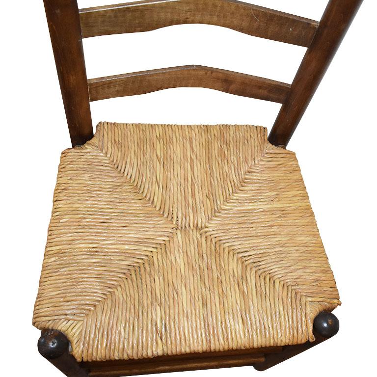American Arts & Crafts Wood Ladder Back Chairs with Woven Rush Seats, Set of 3