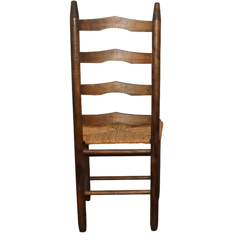 Arts & Crafts Wood Ladder Back Chairs with Woven Rush Seats, Set of 3 In Good Condition In Oklahoma City, OK
