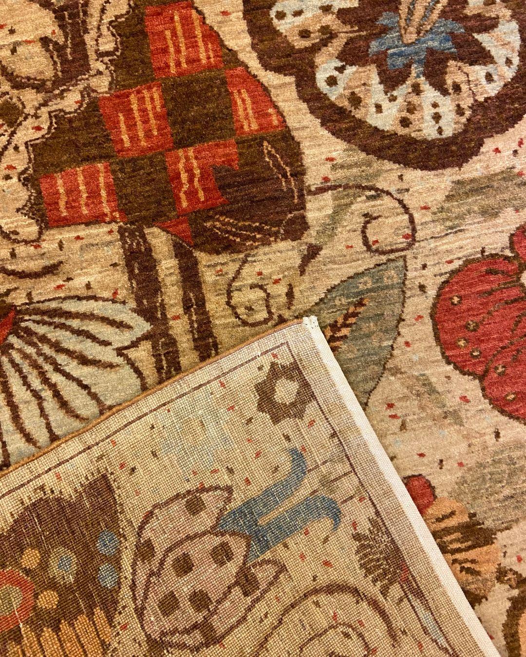 Arts & Crafts Wool Rug with Flowers & Butterflies in Red, Brown, Green, 3' x 5' For Sale 4