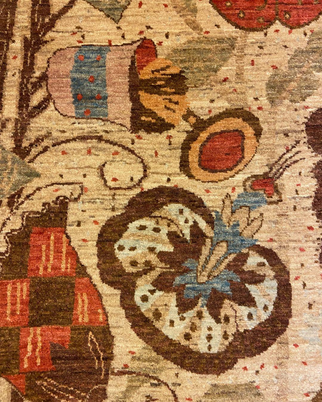 Arts & Crafts Wool Rug with Flowers & Butterflies in Red, Brown, Green, 3' x 5' For Sale 2