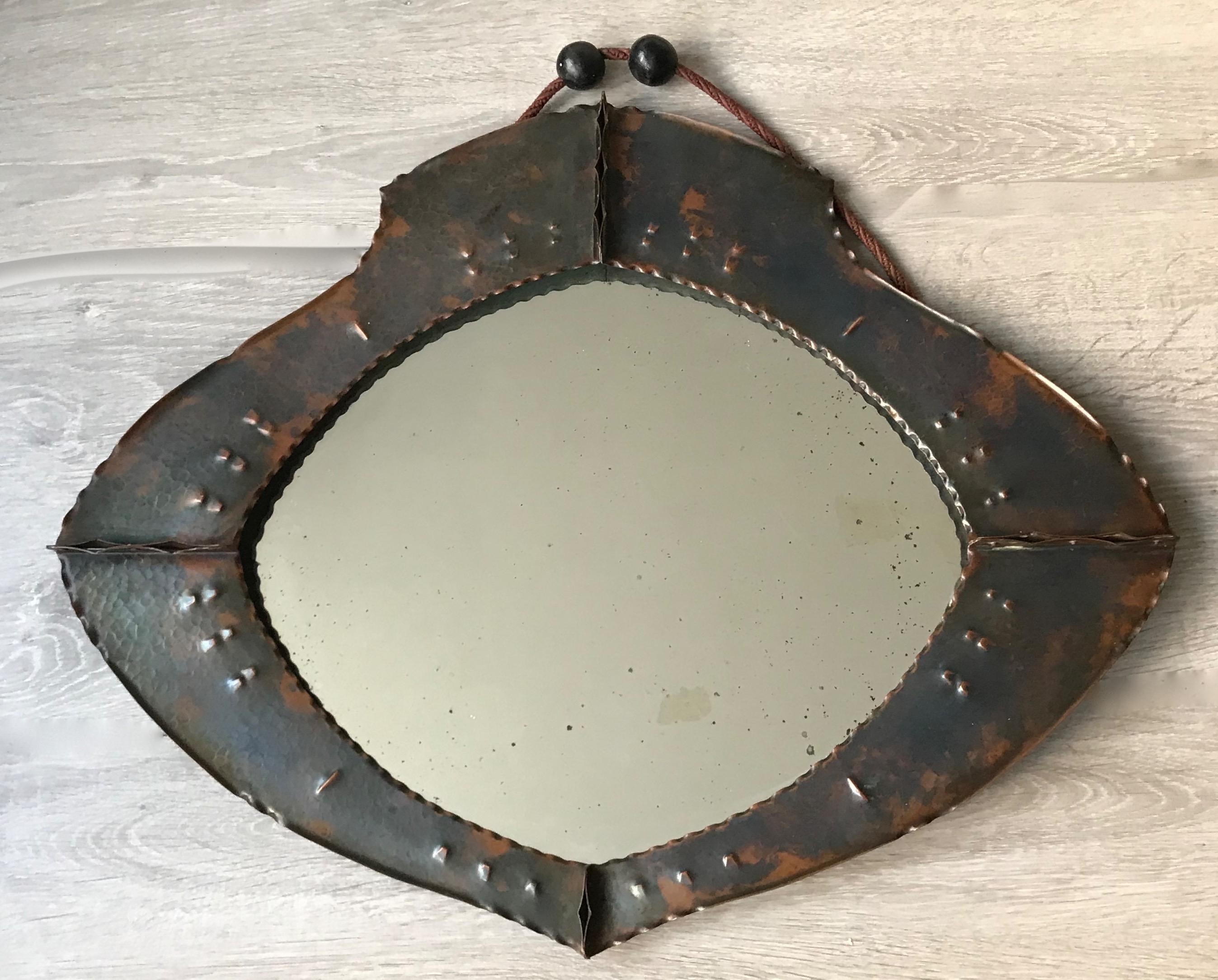 20th Century Arts & Crafts Workmanship, Organic Design Copper Wall Mirror of Practical Size