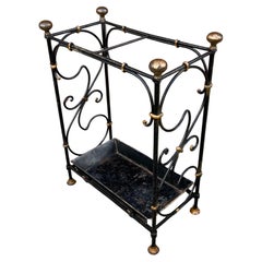 Antique Arts & Crafts Wrought Iron and Bronze Cane & Umbrella Stand with Metal Liner