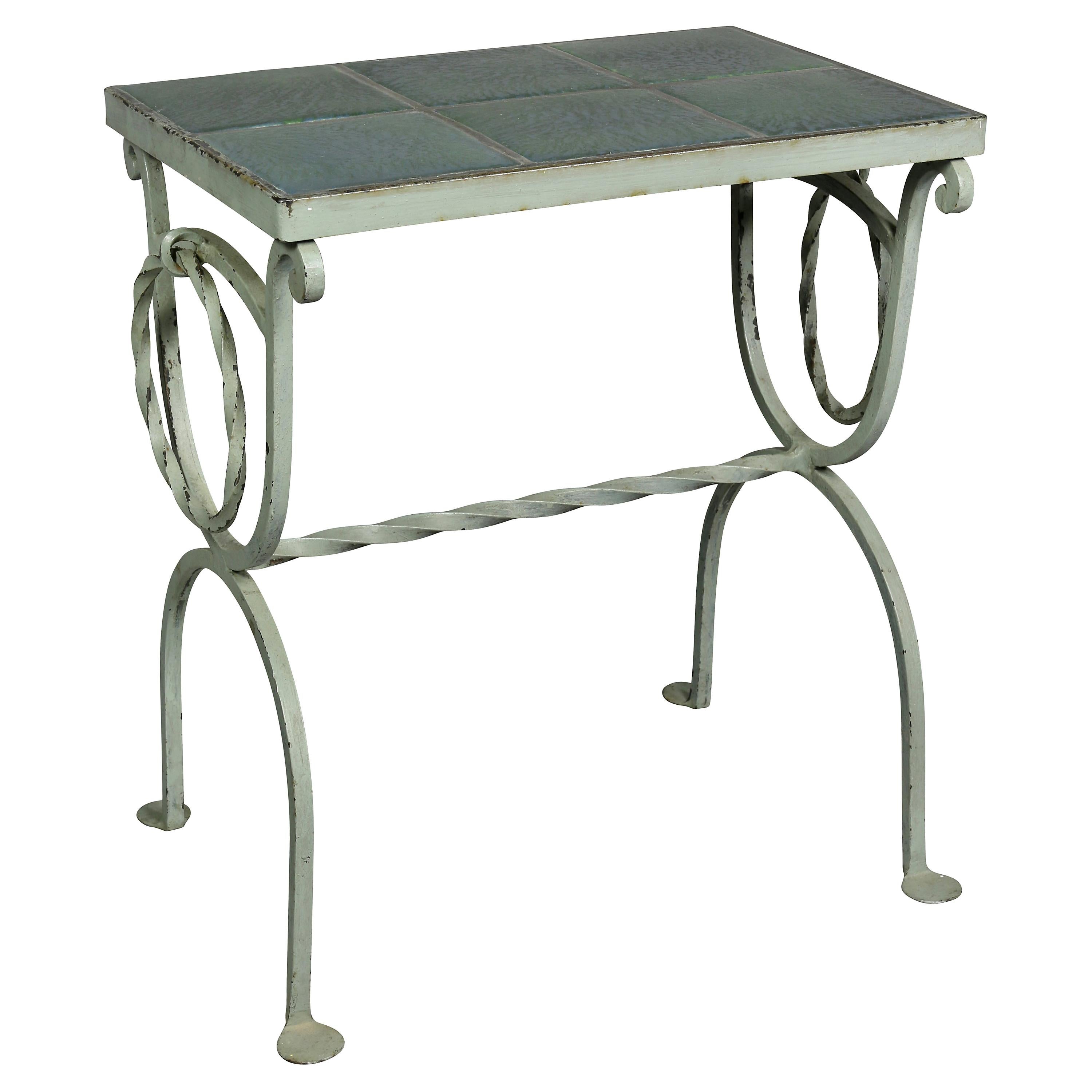 Arts & Crafts Wrought Iron and Tile Top Side table