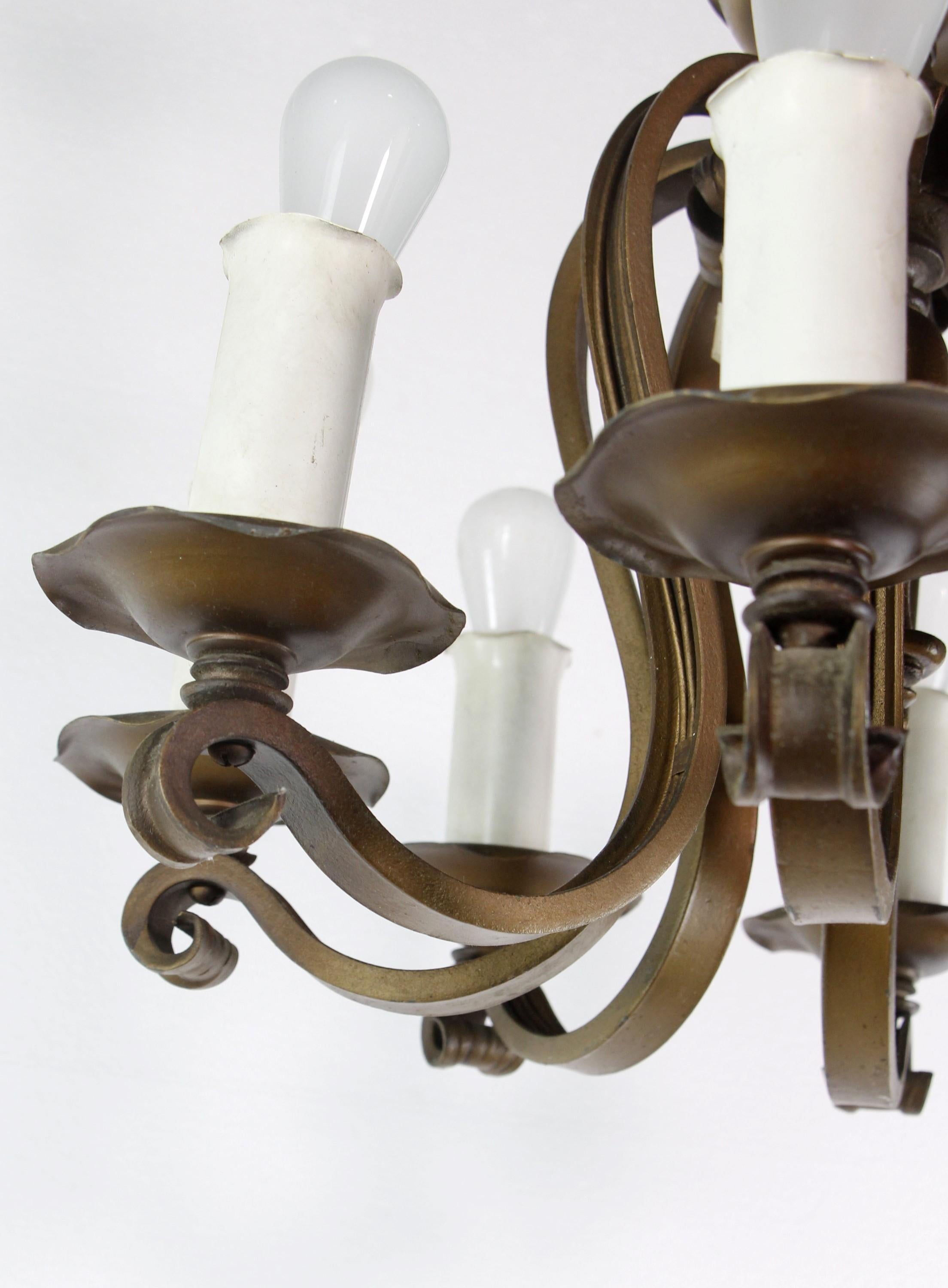 Arts & Crafts Wrought Iron & Bronze Chandelier For Sale 5