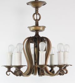 Lustre Arts & Crafts en fer forgé et bronze