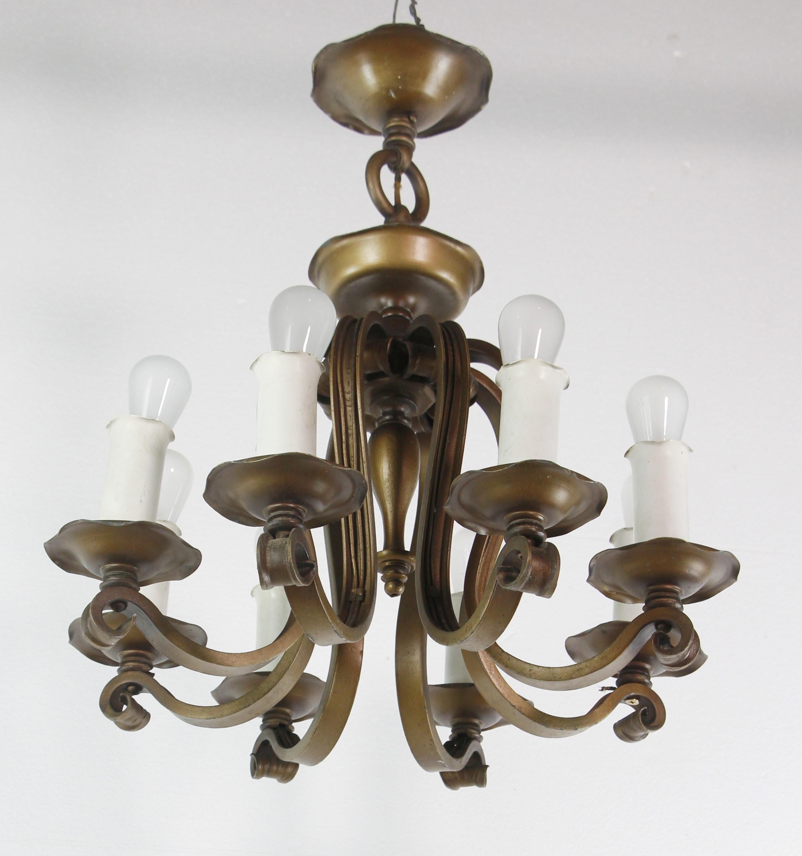 Arts and Crafts Arts & Crafts Wrought Iron & Bronze Chandelier For Sale