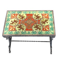 Arts & Crafts Wrought Iron & California Tile Top Side Table With Griffins c1910