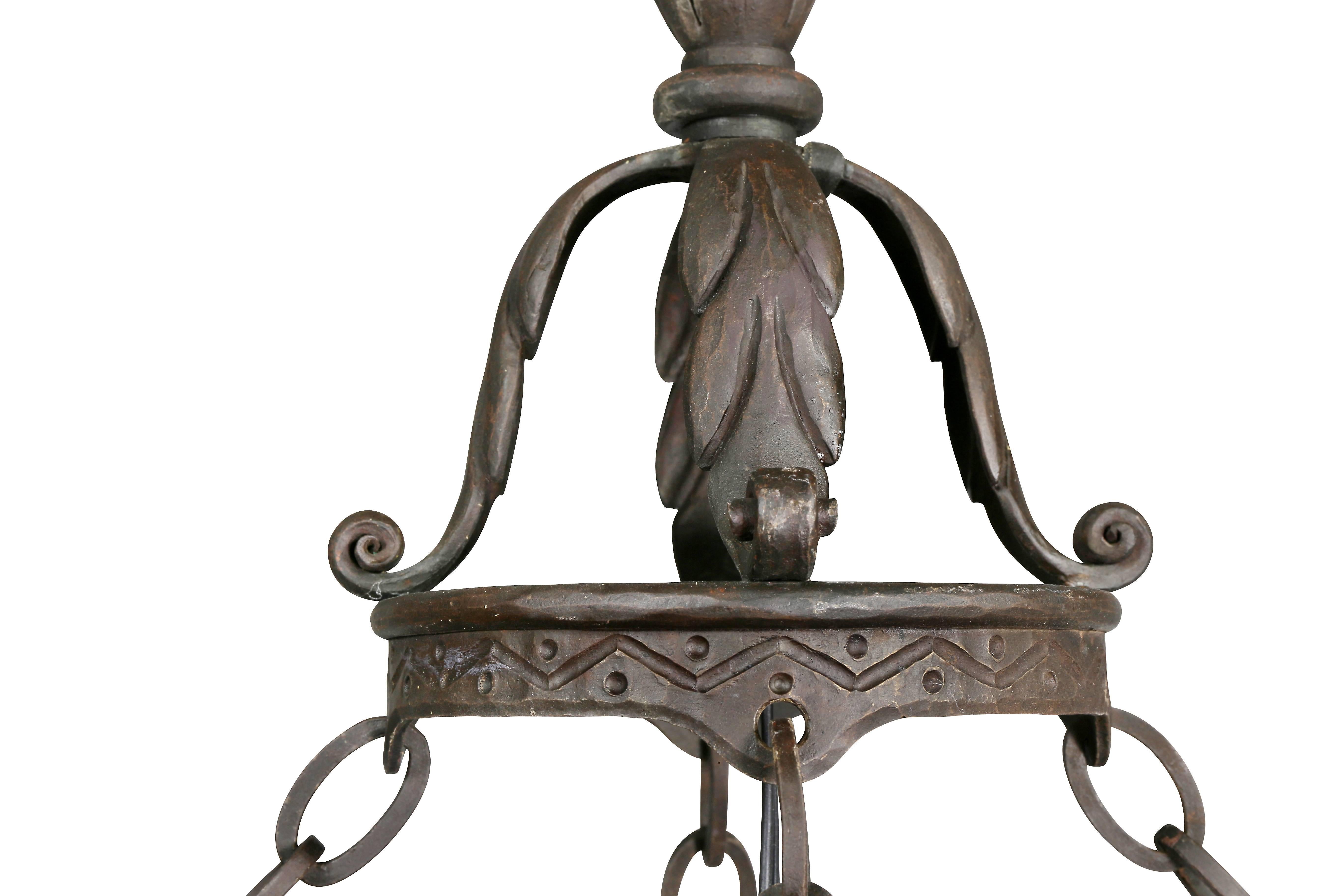 American Arts & Crafts Wrought Iron Chandelier