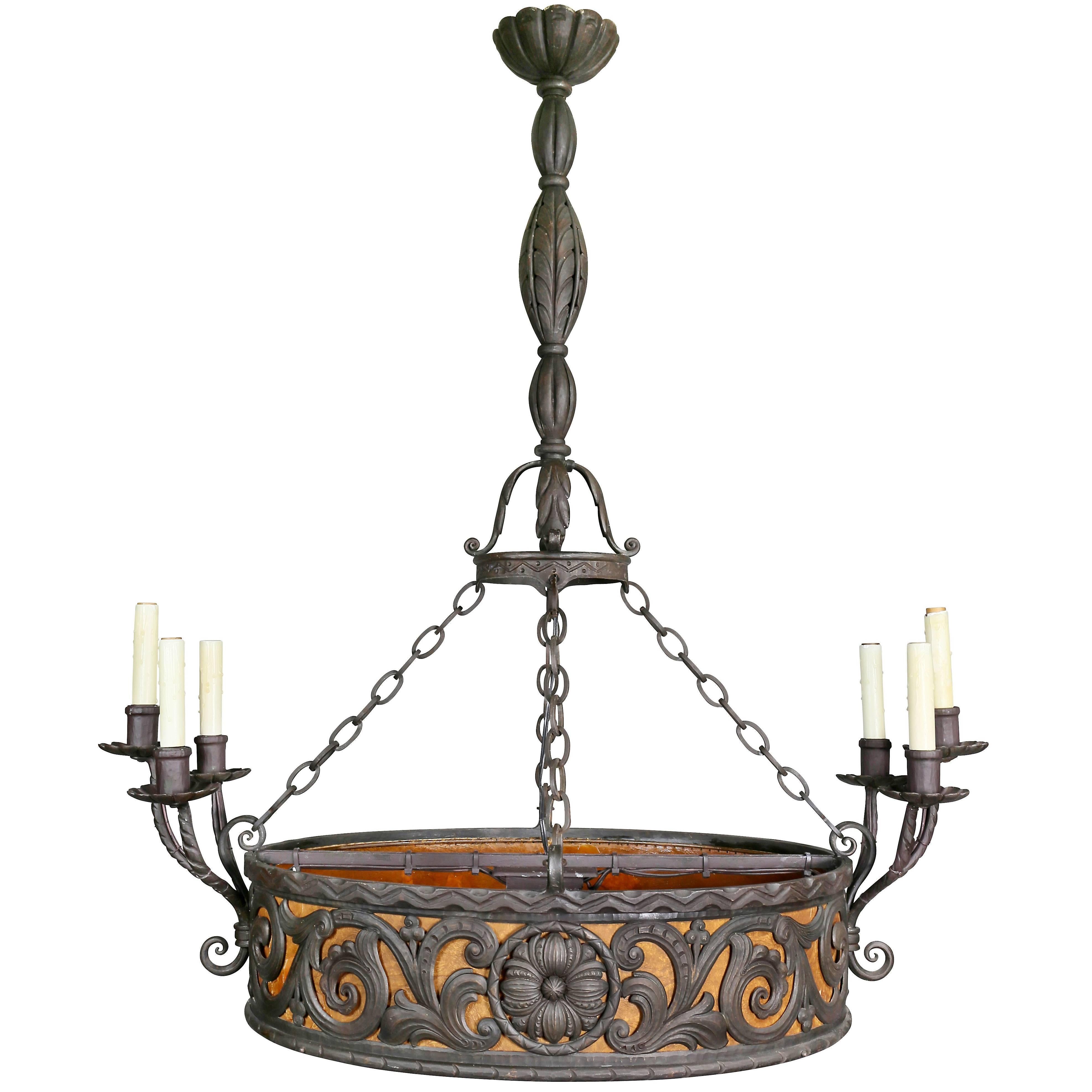 Arts & Crafts Wrought Iron Chandelier