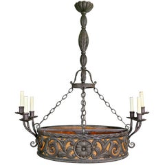 Arts & Crafts Wrought Iron Chandelier