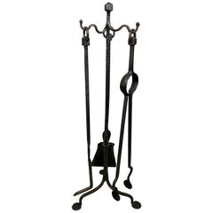 Arts & Crafts Wrought Iron Fire Tools on Stand