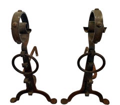 Arts & Crafts Wrought Iron Fireplace Andirons