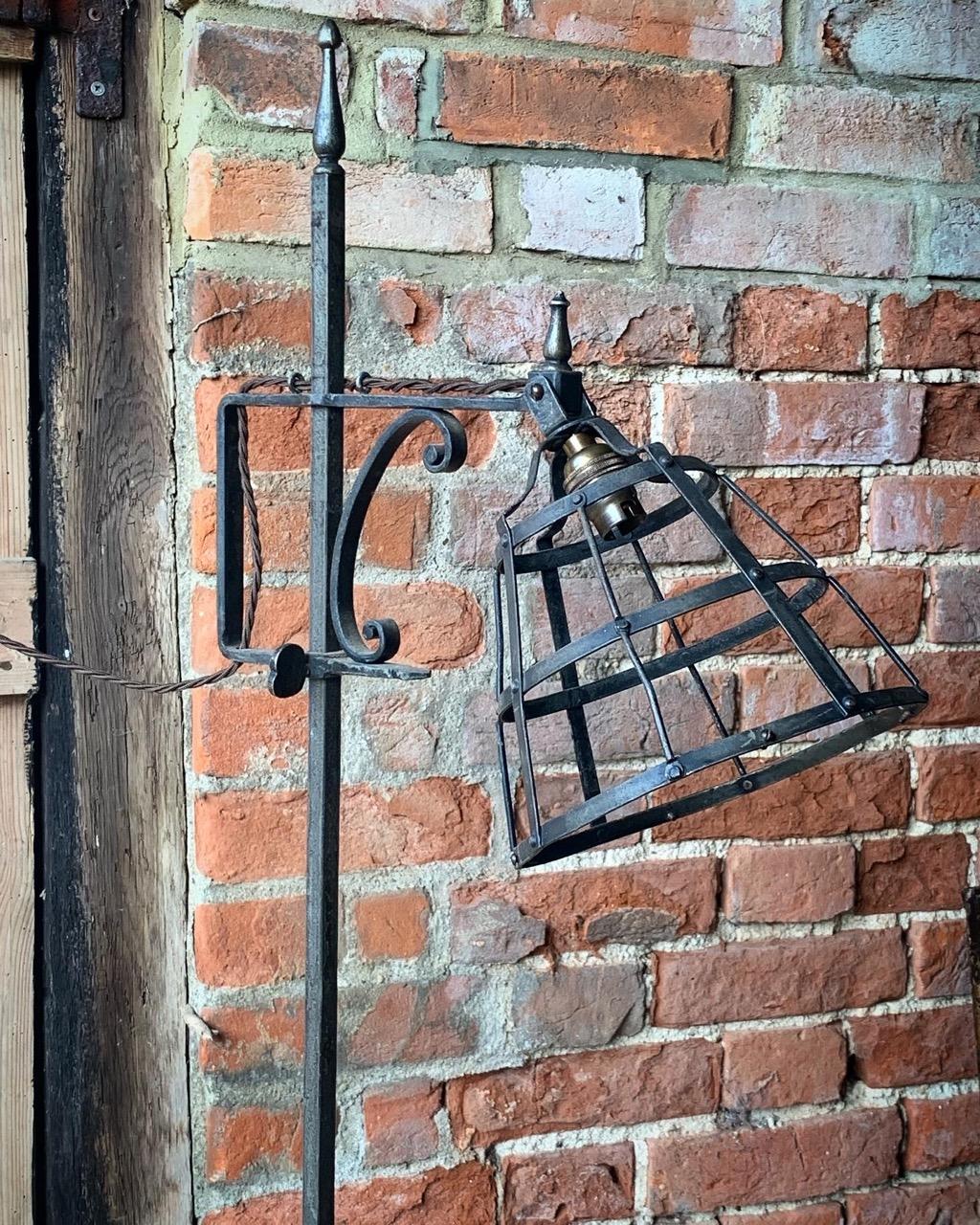 European Arts & Crafts Wrought Iron Standard Lamp For Sale