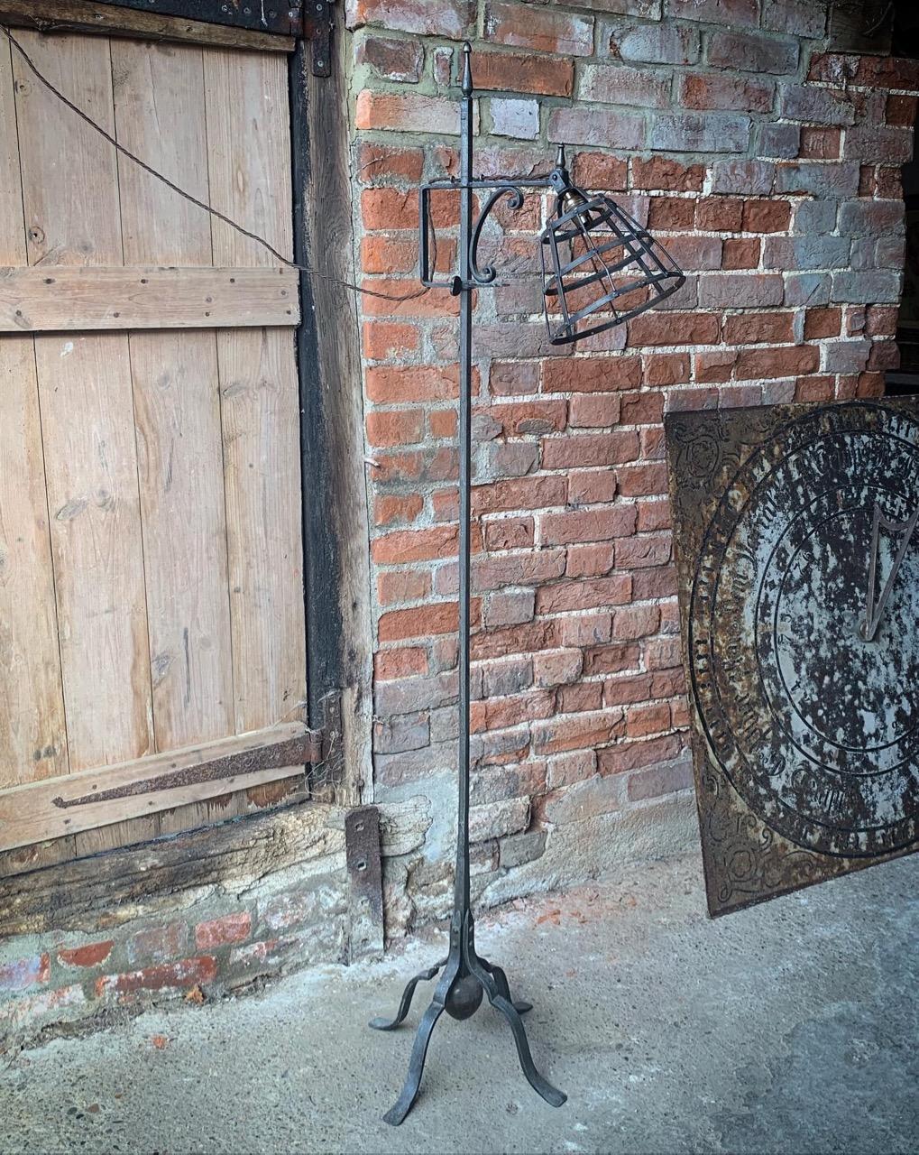 Hand-Crafted Arts & Crafts Wrought Iron Standard Lamp For Sale