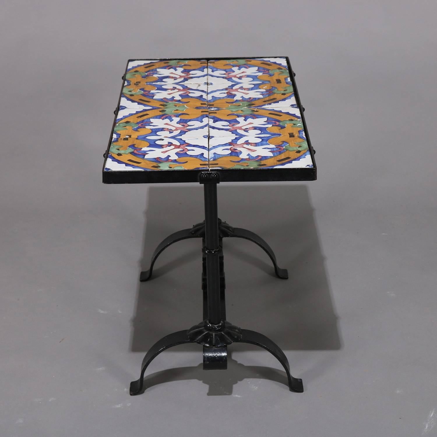 Arts & Crafts Yellin School Wrought Iron and Enameled California Tile Table 6