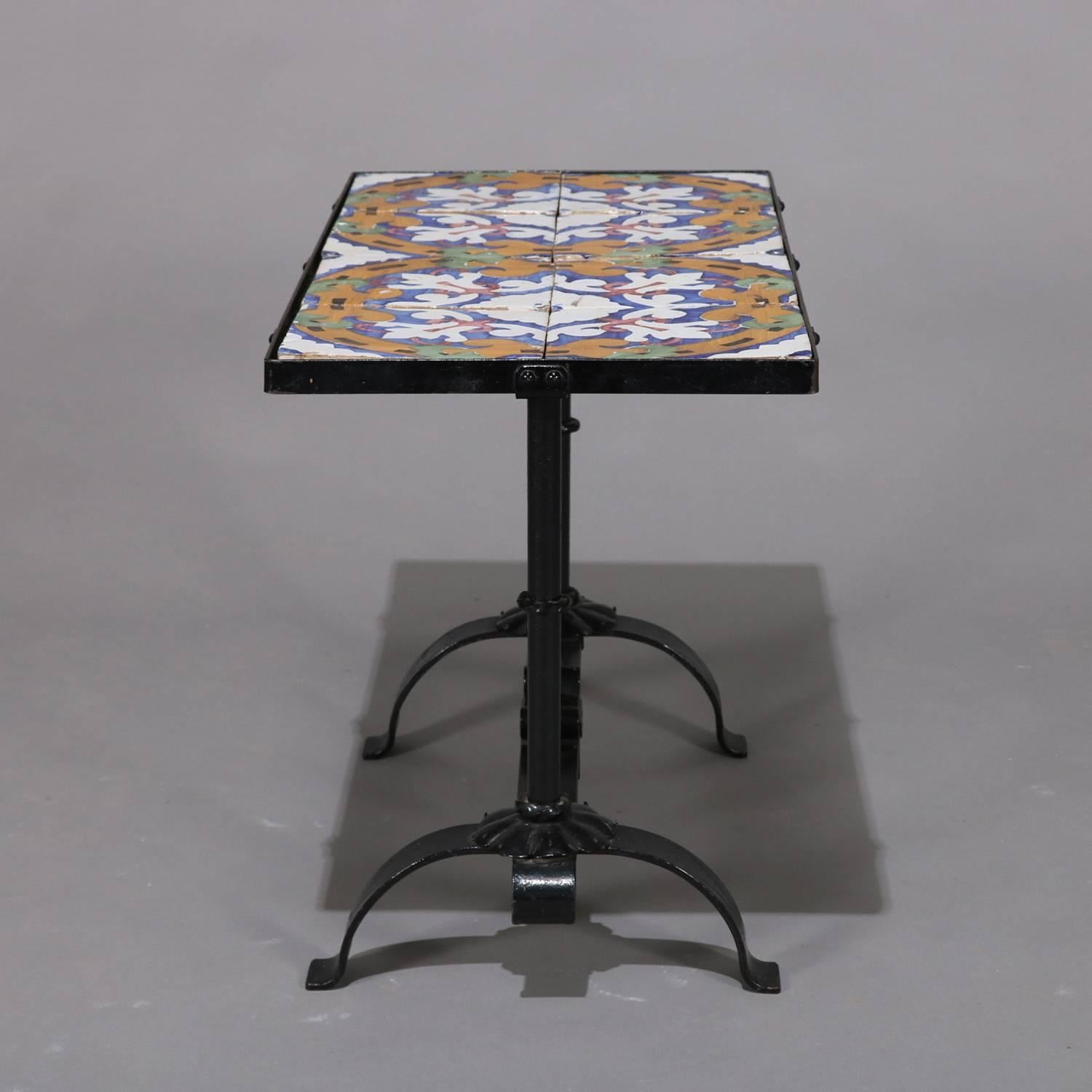 Arts & Crafts Yellin School Wrought Iron and Enameled California Tile Table 8
