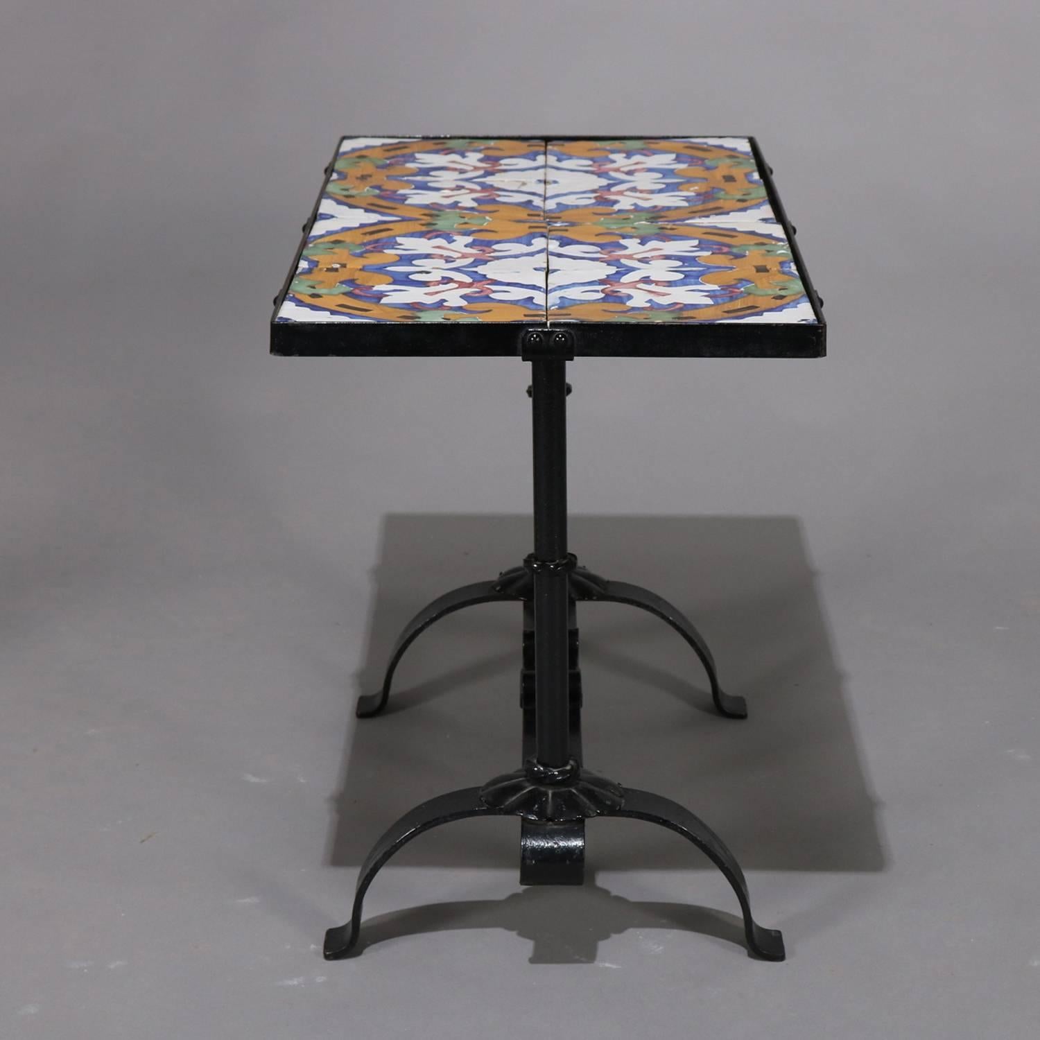 20th Century Arts & Crafts Yellin School Wrought Iron and Enameled California Tile Table