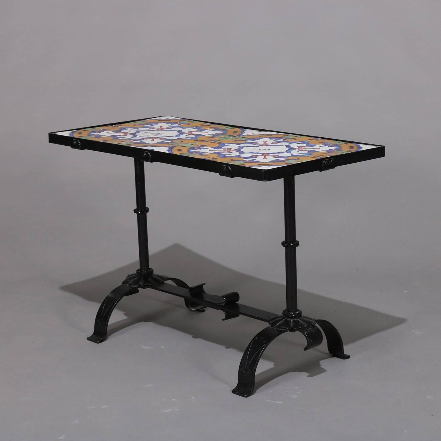 Arts & Crafts Yellin School Wrought Iron and Enameled California Tile Table 1