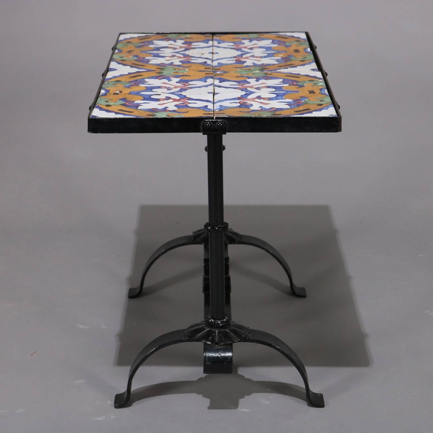 Arts & Crafts Yellin School Wrought Iron and Enameled California Tile Table 2