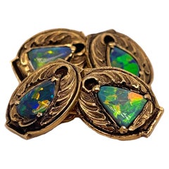 Arts & Crafts Yellow Gold and Black Opal Cufflinks Signed Walton & Co.