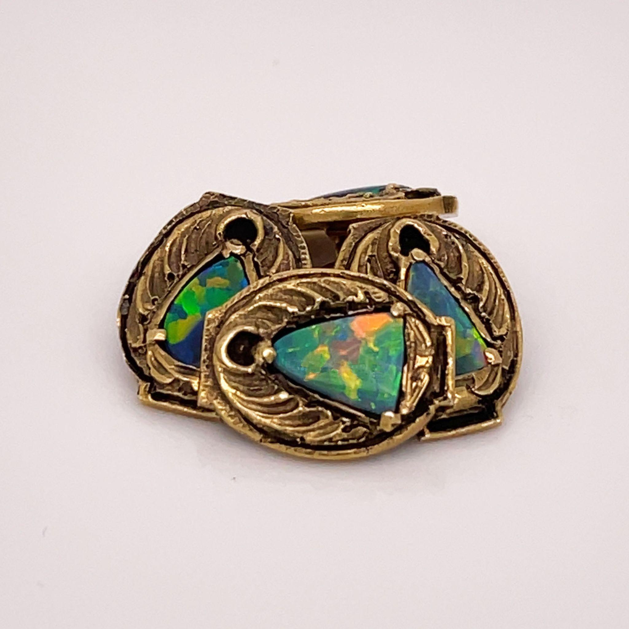 Arts and Crafts Arts & Crafts Yellow Gold and Black Opal Cufflinks Signed Walton & Co.