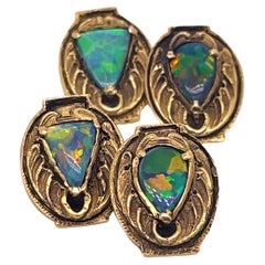 Antique Arts & Crafts Yellow Gold and Black Opal Cufflinks Signed Walton & Co.