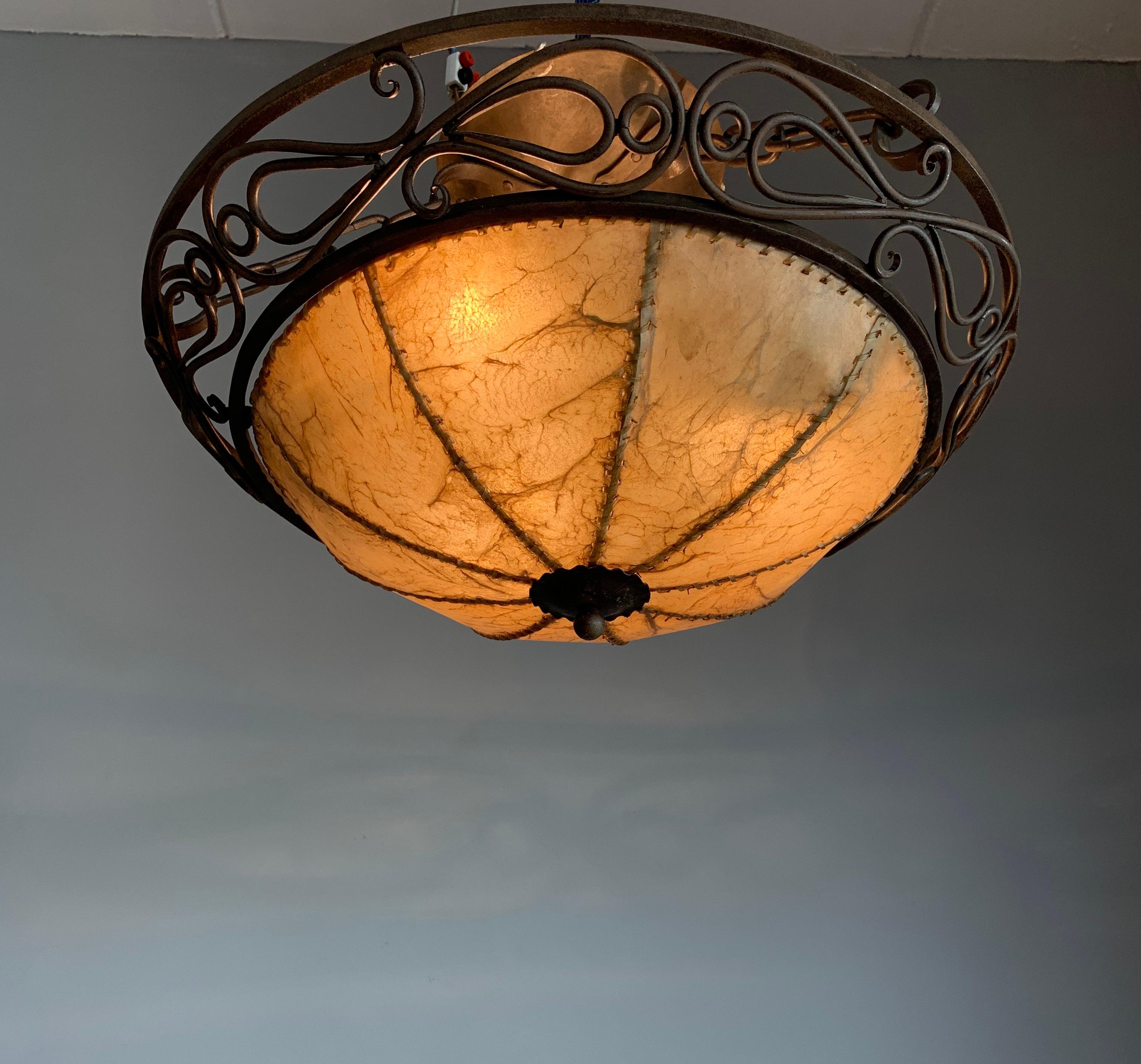 Arts & Crafts Early 1900 Wrought Iron Flush Mount, Pendant or Ceiling Lamp For Sale 13