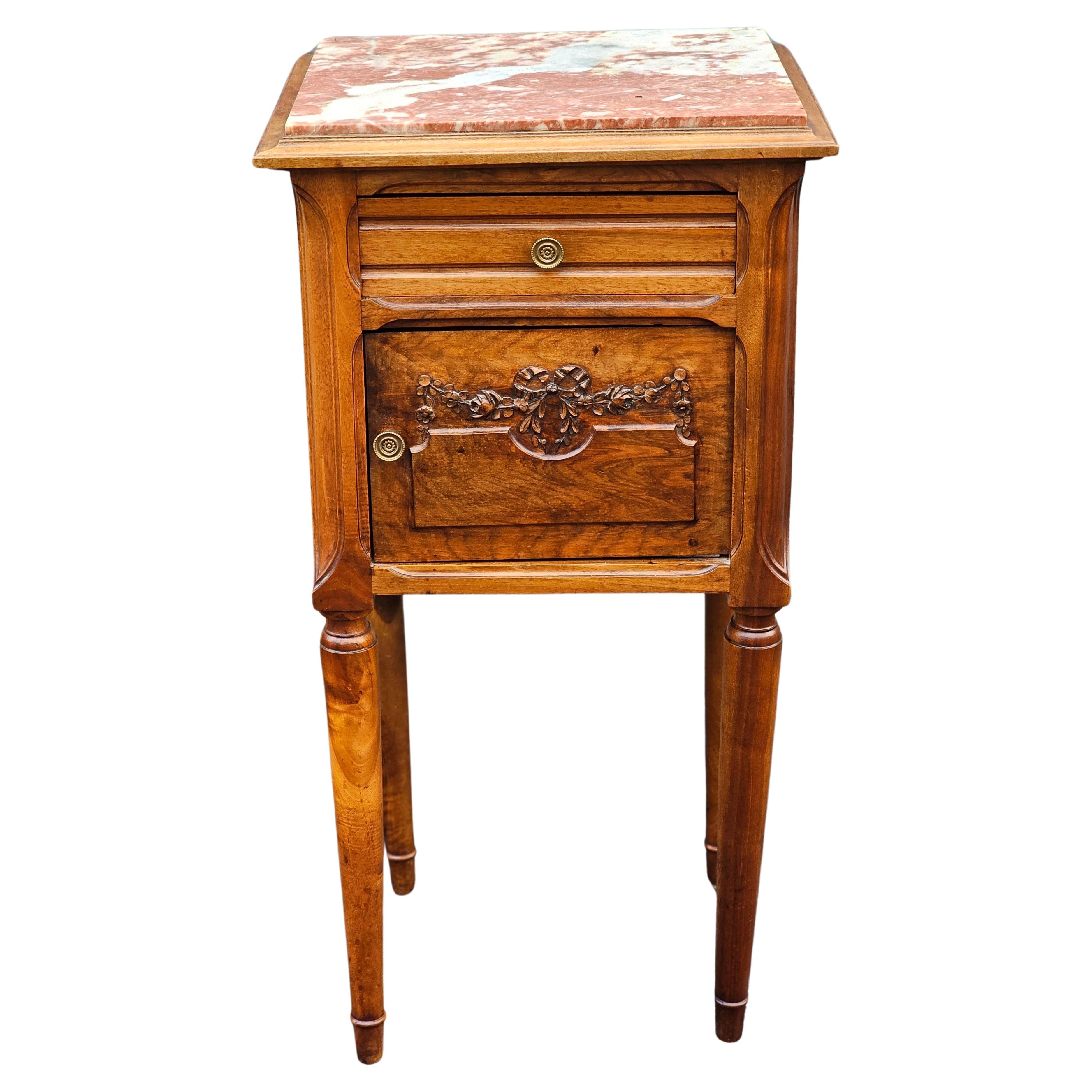 Arts & Crats Transitional Walnut, Marble Top and Porcelain Humidor Side Table.
Measures 17
