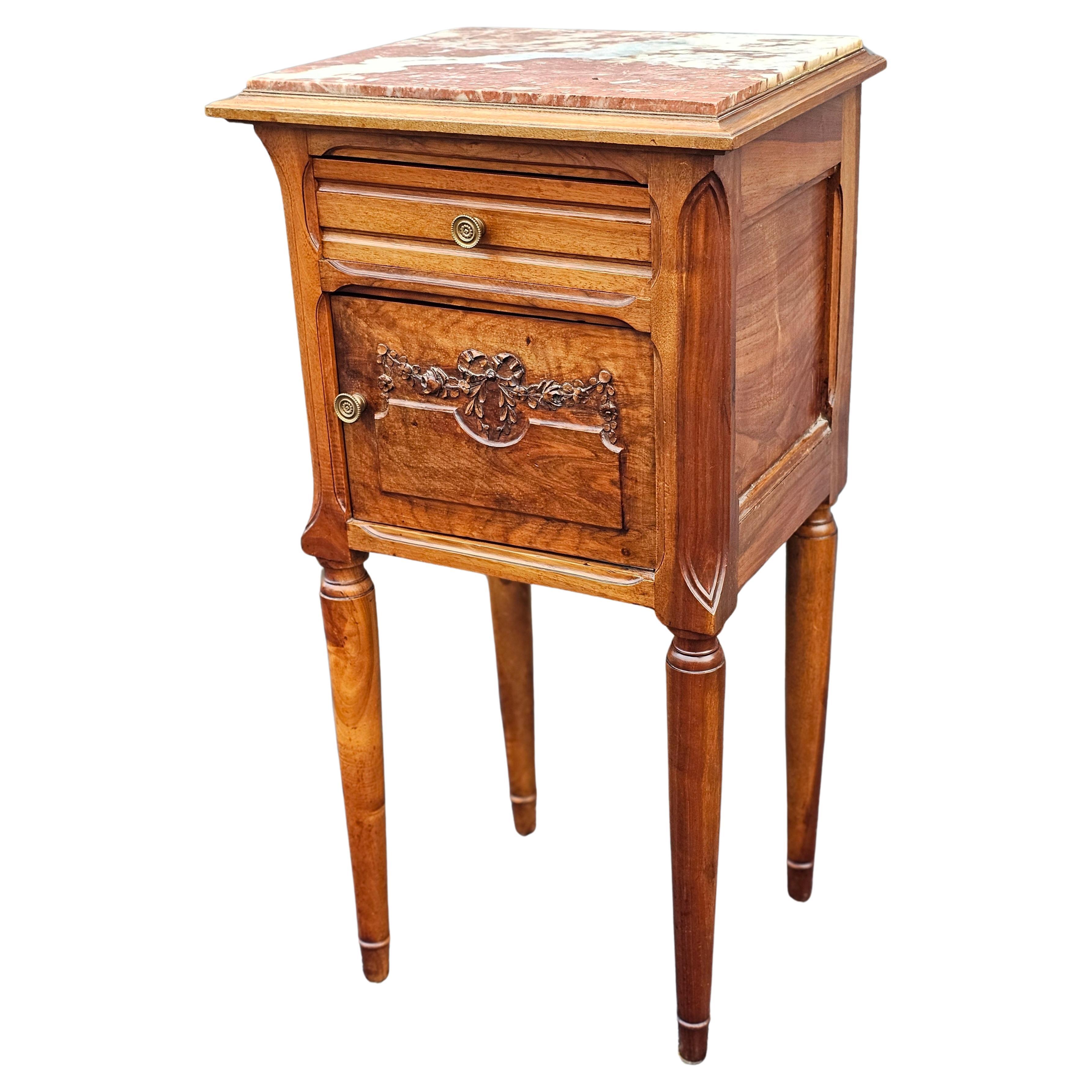 Arts & Crats Transitional Walnut Marble Top and Porcelain Humidor Side Table For Sale 2
