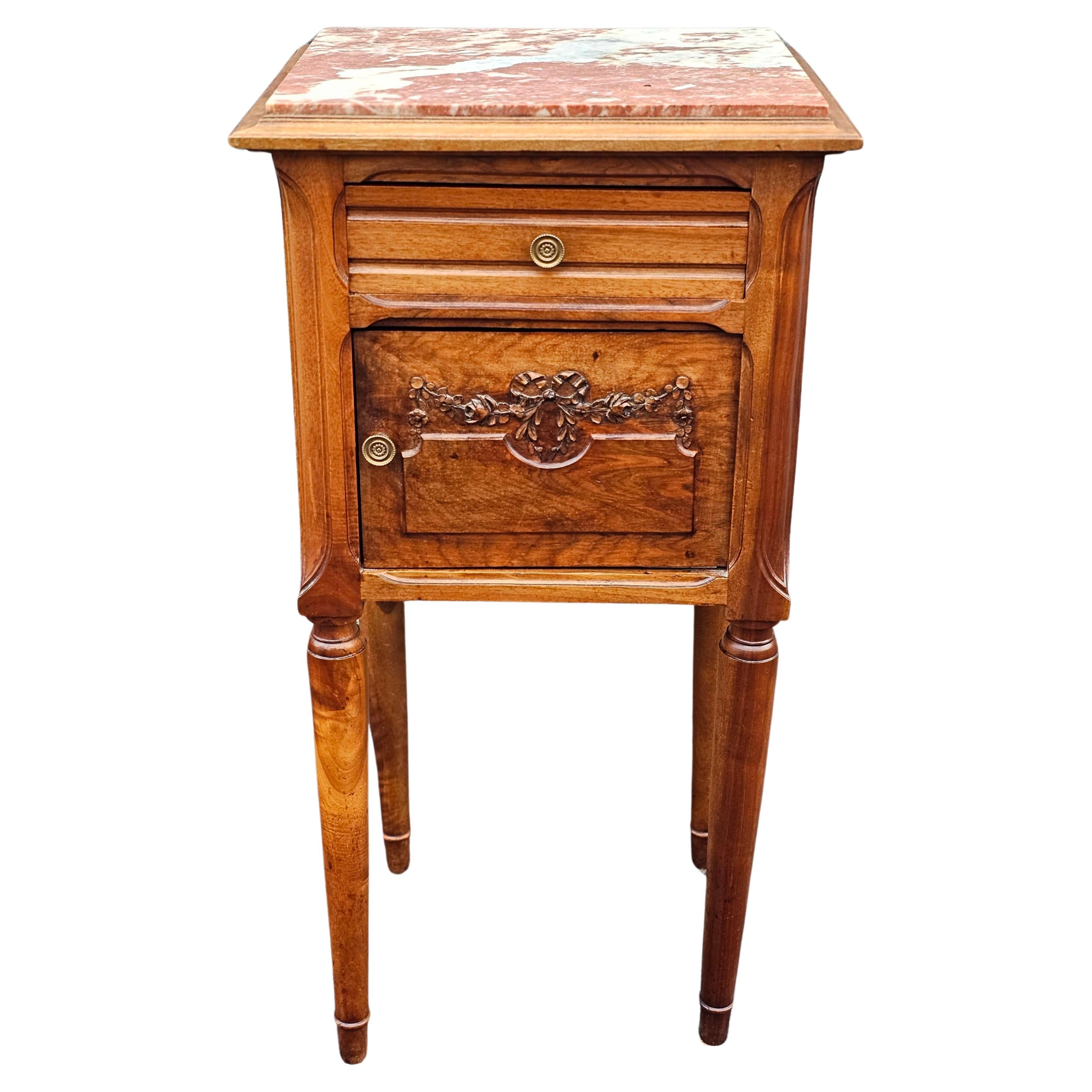 Arts & Crats Transitional Walnut Marble Top and Porcelain Humidor Side Table