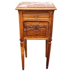 Vintage Arts & Crats Transitional Walnut Marble Top and Porcelain Humidor Side Table