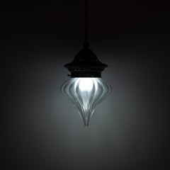 Arts Nouveau Pendant Light with Frosted Glass Teardrop Shade & Decorative Brass