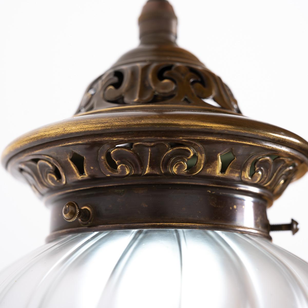 Arts Nouveau Pendant Light with Frosted Glass Teardrop Shade & Decorative Brass 2