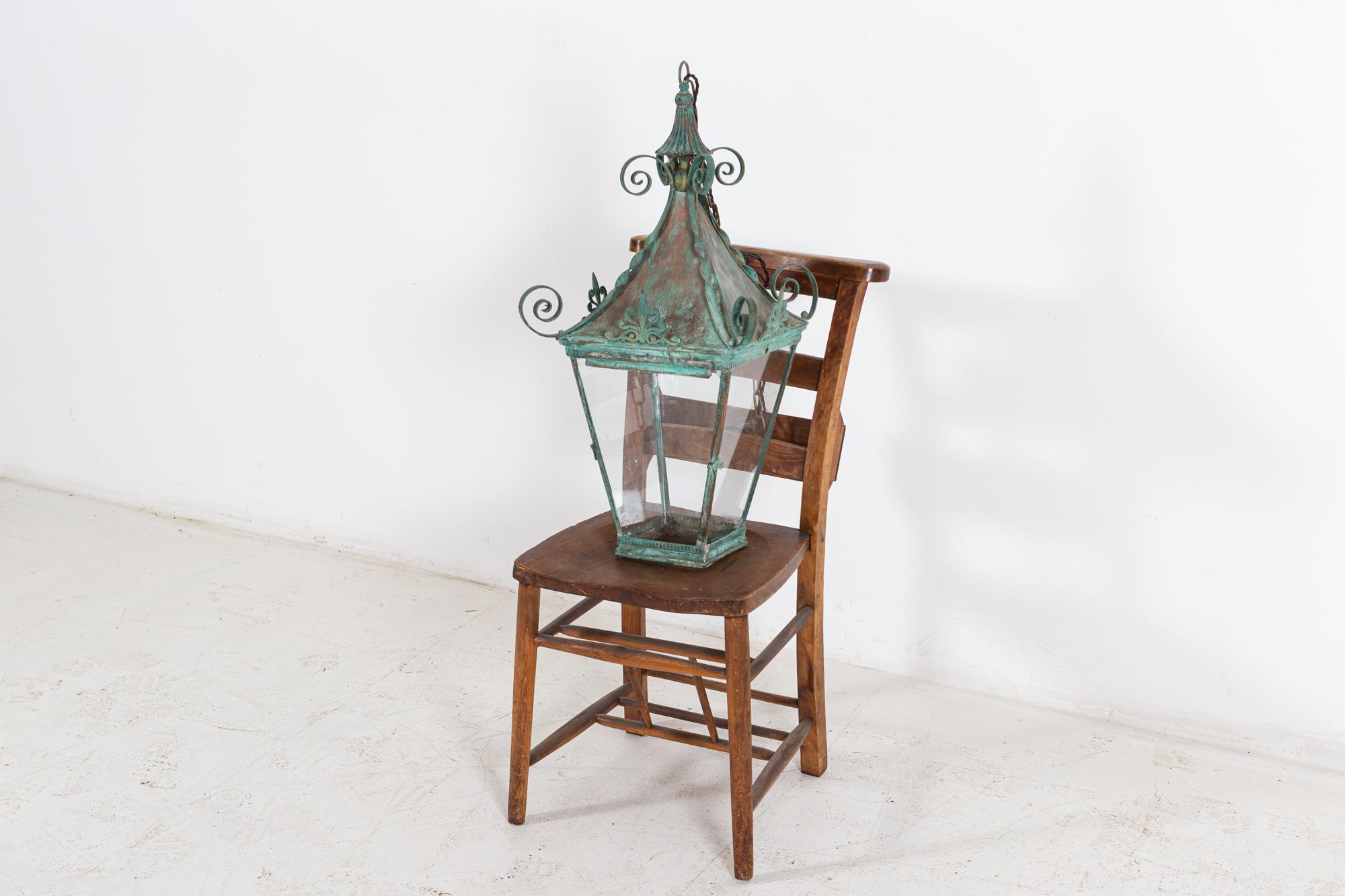 Arts & Crafts Verdigris Brass & Copper Hall Lantern 6